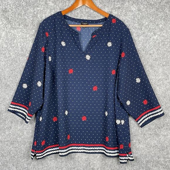 Talbots Womens Polka‎ Dot 3/4 Sleeve Popover Top Size 3XP Americana Nautical - Picture 1 of 6